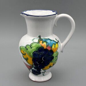 Vintage Himark Portugal Terracotta Pitcher Signed Celina with Hand-Painted Grape